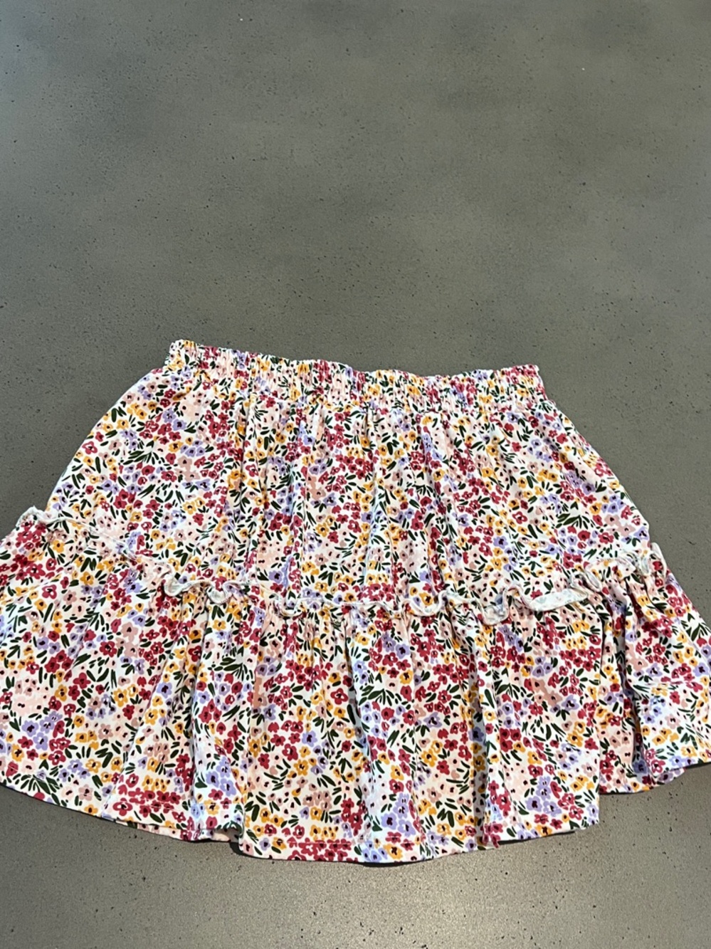 btween White Floral Tiered Skirt with Pink, Yellow, Purple, & Green Accents